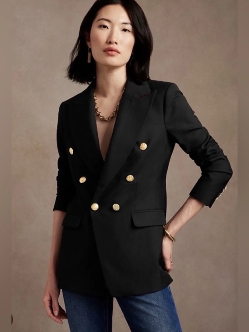 Double-Breasted Captains Black Blazer with Gold Buttons